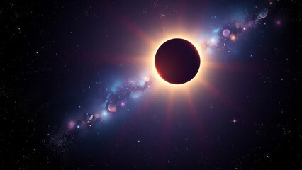 Wall Mural - An illustration of a solar eclipse in space with beautiful colors. 