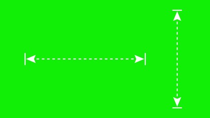 2d measurement arrows animation with dotted lines on green screen vertical and horizontal scale indicator motion graphics for dimensions.