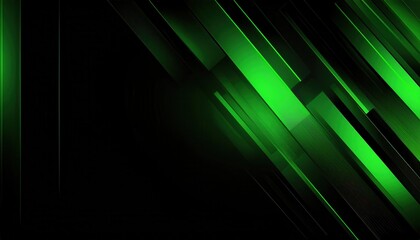 Wall Mural - glowing green abstract digital lines on black background with sleek geometric shapes perfect for mod