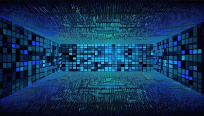 Wall Mural - blue digital matrix futuristic grid with glowing squares abstract technology wallpaper for web desig