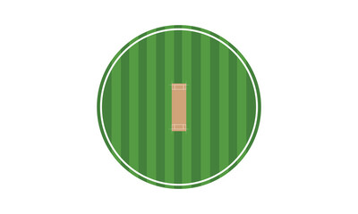 Illustration of a green cricket ground with pitch in the center