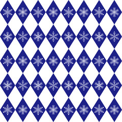 Wall Mural - Seamless argyle pattern with snowflakes.Blue and white harlequin repeat pattern for Christmas.Winter vector graphic background for textile and prints.