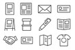 © Valentyna - Offline Marketing Icons. Line style icons of offline marketing: flyer icon, print ad, direct mail, business card; poster board,