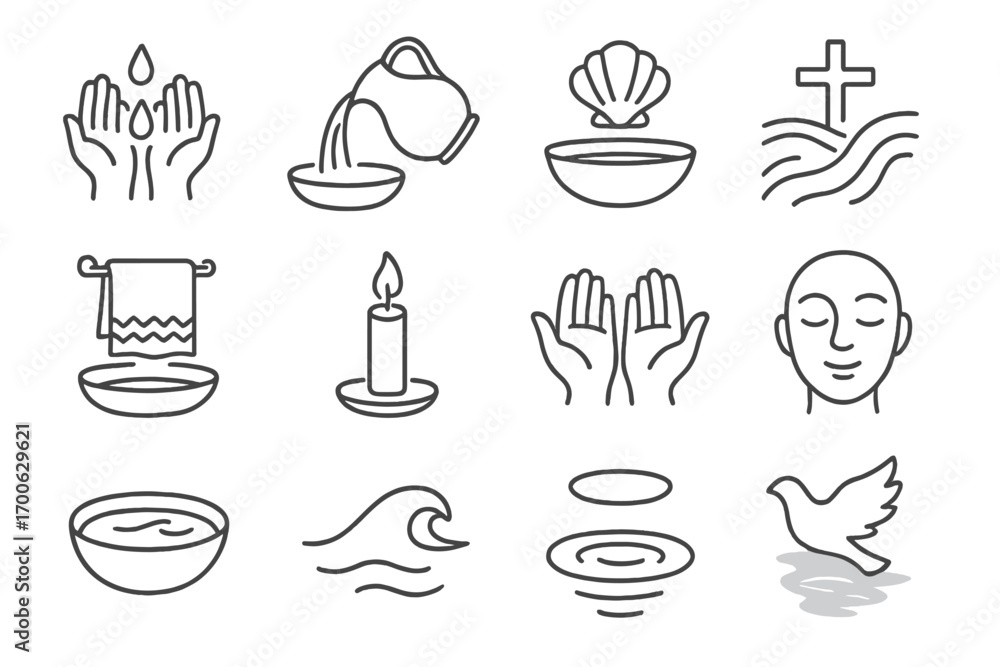Recovery Rituals Icon Peaceful Water Rituals. Line style icons of peaceful water rituals ...
