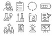 © Tanya - Research and Development Icons. Line style icons of research and development: scientist with flask, clipboard with notes, project