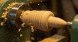 © RUMA - Woodturning process with wood shavings flying from lathe woodworking wood chips