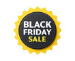 © practice  - Black friday sale badge with yellow starburst design on transparent background, PNG