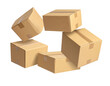 © AhosanHabib - Closed and taped cardboard parcel boxes falling on transparent background with shadow
