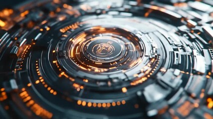Abstract technology concept with circular shapes and glowing elements.
