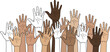 © Waleed - Diverse hands raised in unity illustration, symbolizing collaboration, support, and inclusivity, promoting a message of togetherness and empowerment