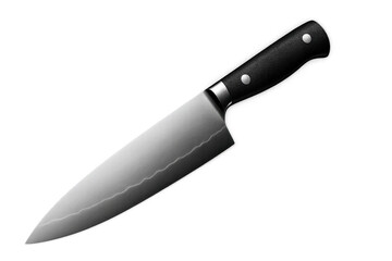Professional kitchen knife with black handle on transparent background