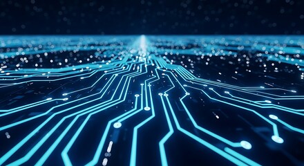 Abstract Futuristic Blue Circuit Board Technology Background Digital Network Connection Flow