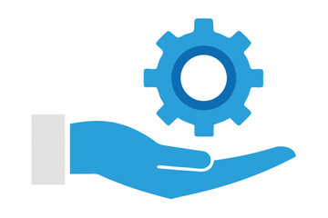 Blue hand holding a gear, conceptual image for service and technology