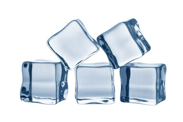 Wall Mural - Five transparent ice cubes on a transparent background, glistening and reflecting light. background removed