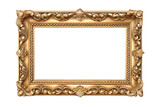 Ornate golden picture frame isolated on a transparent background