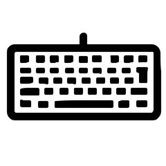 Simple monochrome keyboard icon with a hand-drawn brush stroke design. User interface glyph for computer typing and data input. Isolated vector symbol
