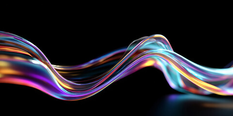 Canvas Print - holographic wave on black background. abstract wavy background. liquid glass. fantastic banner. retr