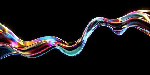 Canvas Print - holographic wave on black background. abstract wavy background. liquid glass. fantastic banner. retr