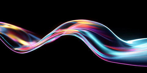 Canvas Print - holographic wave on black background. abstract wavy background. liquid glass. fantastic banner. retr