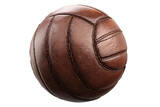 Detailed 3D render of a vintage brown leather soccer ball on black background