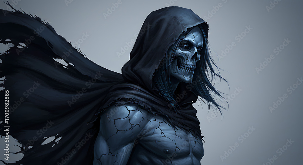 Stock-Illustration „Ethereal skeletal entity cloaked in shadows, a dark ...