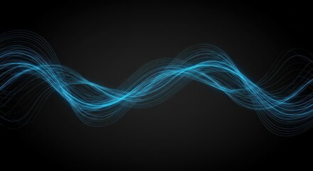 Wall Mural - Abstract Blue Wavy Lines on Black Background: Digital Art Concept.