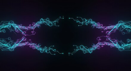 Wall Mural - Abstract Digital Network: Glowing Cyan and Magenta Lines on Black Background