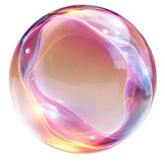 Wall Mural - a translucent sphere with vibrant pink and orange light trails, isolated on a transparent background