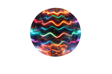 Wall Mural - a vibrant sphere filled with multicolored, wavy energy lines, glowing against a transparent backgrou