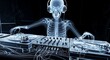 © Gonang - X-Ray DJ: A skeletal musician expertly mixing tracks on a futuristic console