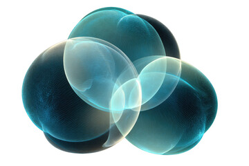 Wall Mural - abstract teal and white glowing mesh bubbles on transparent background. background removed