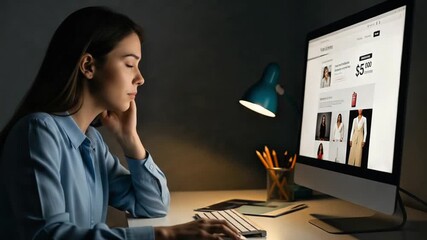 Woman shopping online for fashion and looking at deals on her computer