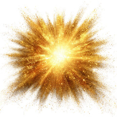 Wall Mural - golden explosion, radiant burst of light and sparkles on transparent background. background removed
