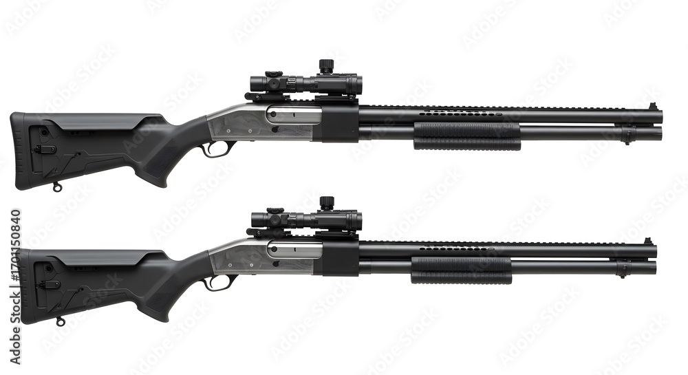 Top and Side Views of Tactical Shotgun Benelli M4 with Optic Sight on ...