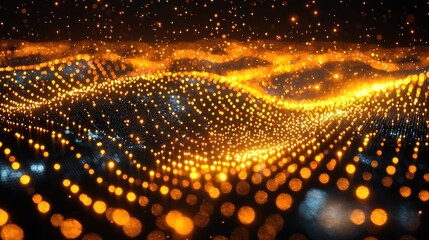 Wall Mural - Abstract glowing golden particles wave.