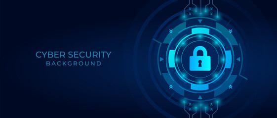 Cybersecurity Vector Illustration – Network Protection Padlock, Futuristic HUD, Secure Technology Background