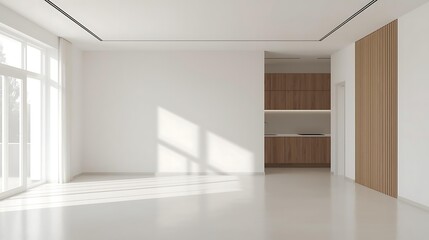  Empty living room minimal,Modern Scandinavian and minimalist living room interior- 3D rendering