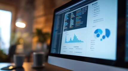 A digital workspace with SEO tools on a computer screen on blurred background