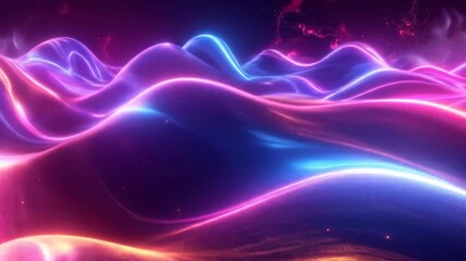 Abstract Neon Landscape: Glowing Waves and Cosmic Dust