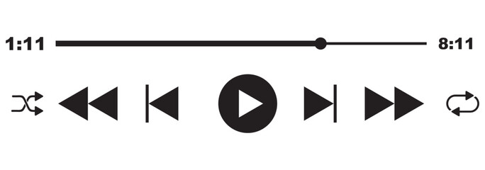 Wall Mural - Music or video play bar icon Audio player for songs or podcast playlist. Play, buttons. editable stroke vector illustration