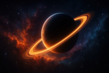 Wall Mural - Vivid exoplanet with luminous rings over rich nebula starfield deep space panorama cinematic astrophotography inspired cosmic background high detail
