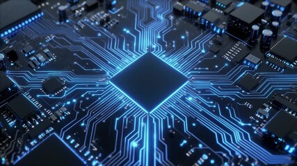 Glowing Blue Circuit Animation Motherboard Loop