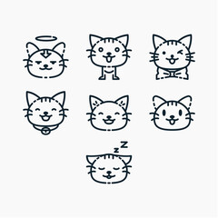 Naklejka na meble Cute Cat Icons Set in minimal line style. Perfect for stickers, apps, websites, or pet related designs. Editable illustration with clean outlines and multiple adorable cat expressions.