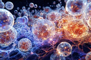 Abstract Glowing Spheres In Blue And Orange