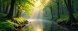 © smart - Serene nature scene perfect for meditation and relaxation; sun-dappled forest, calm water, gentle breeze, peaceful atmosphere , calm, wellbeing, outdoor