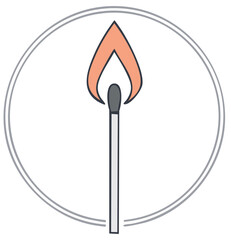 Wall Mural - Burning match with orange flame inside a circle, vector illustration.