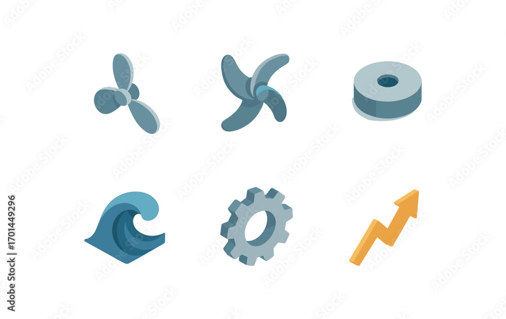 isometric icon items isolated on white background wave screw rotor ...