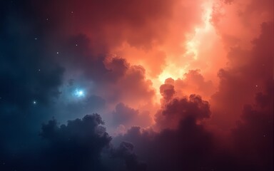 Cosmic Nebula in Vivid Red Orange Blue Hues. High quality