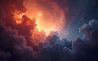 Cosmic Nebula in Vivid Red Orange Blue Hues. High quality