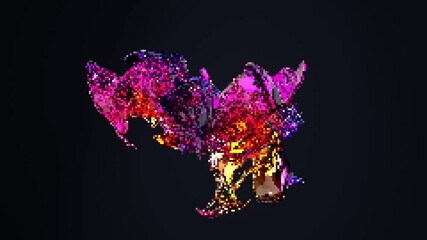 Pixel background. 3D Render abstract smooth shape holographic colors on black background, loops animation